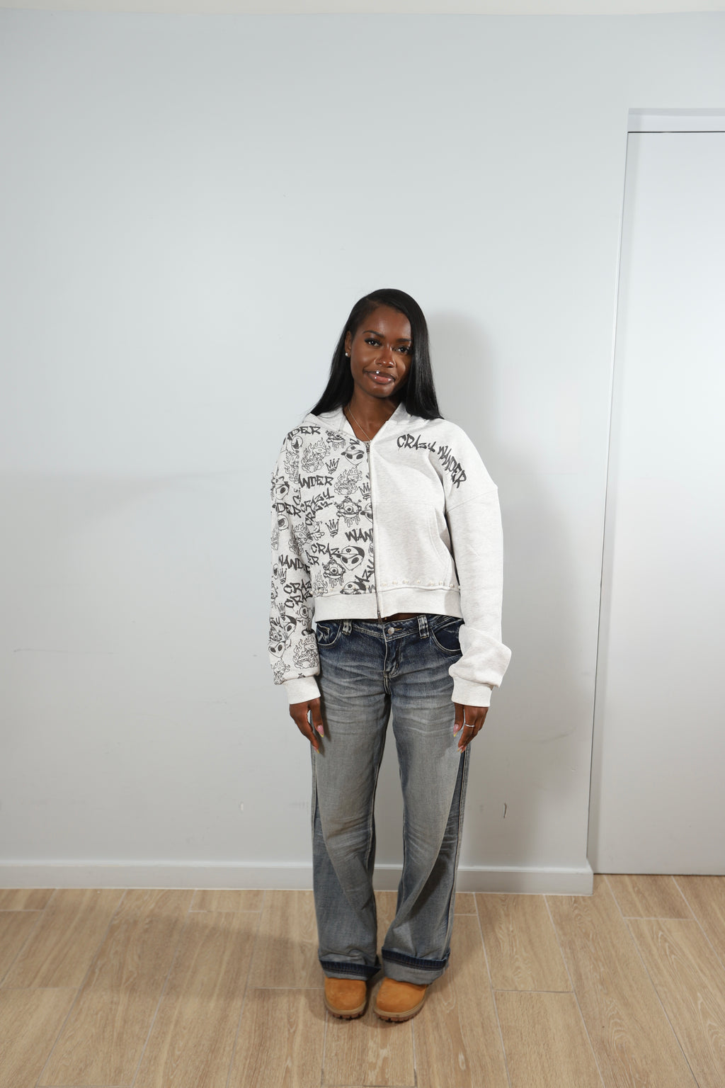 GREY GRAFFITI ZIP UP HOODIE