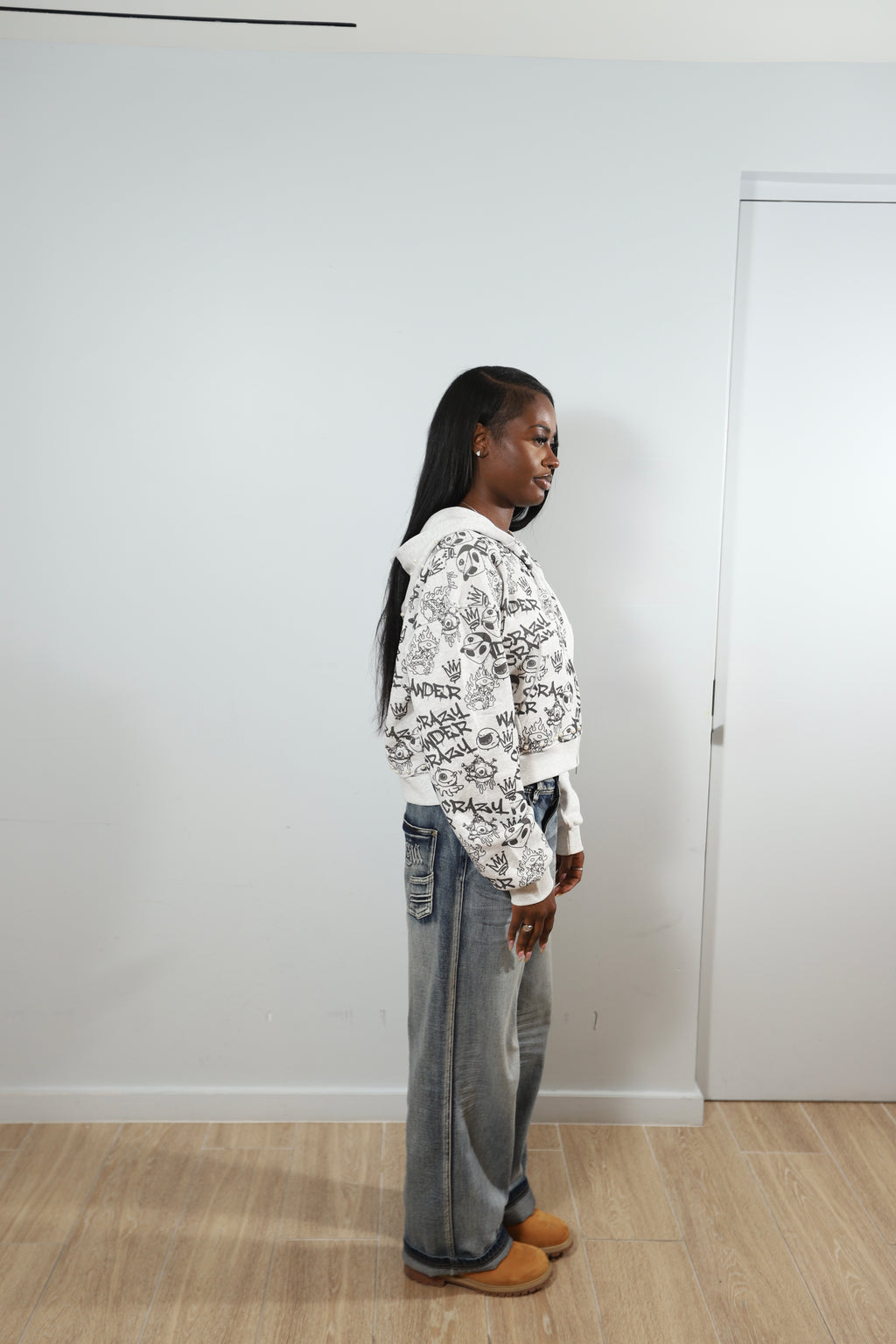 GREY GRAFFITI ZIP UP HOODIE