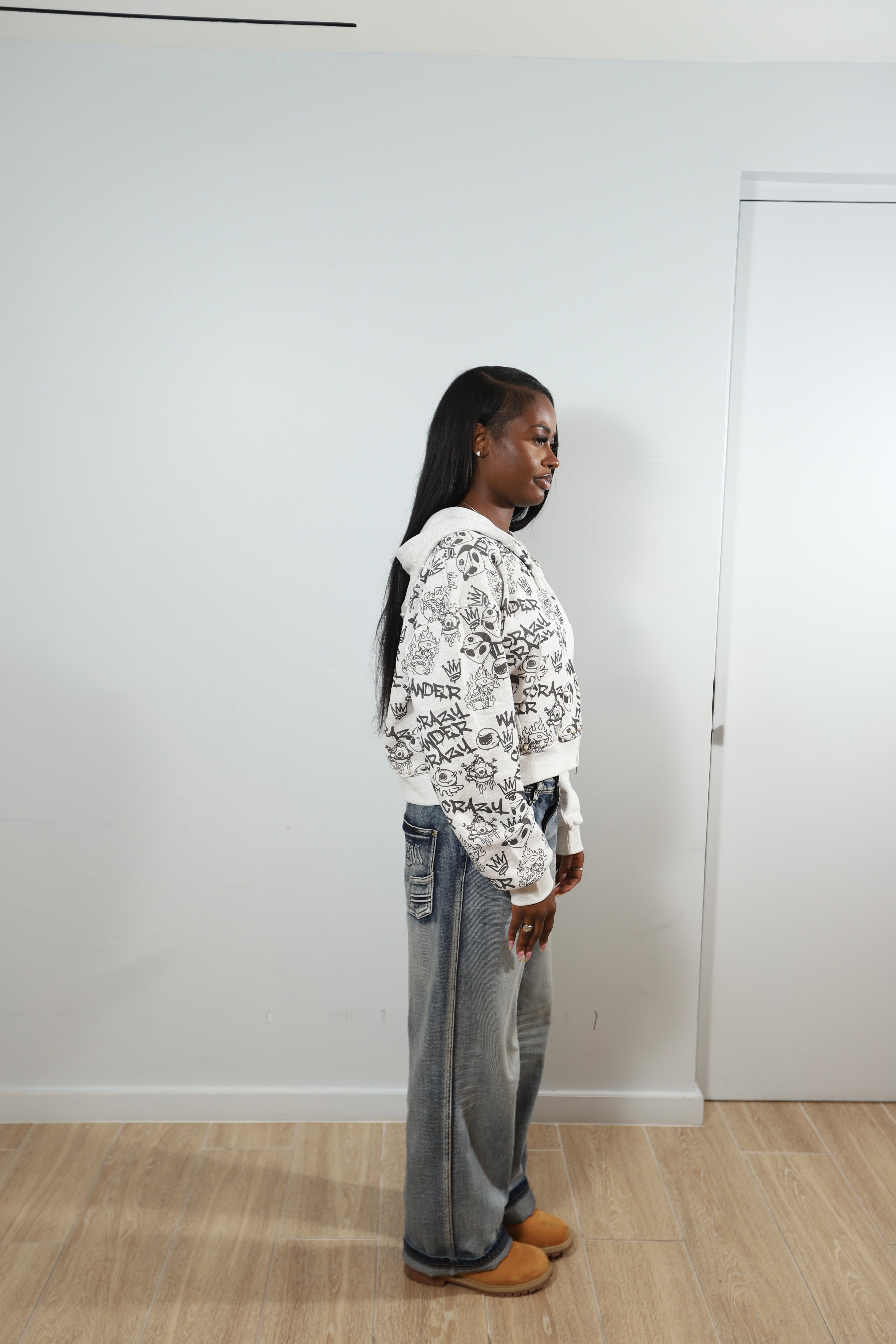 GREY GRAFFITI ZIP UP HOODIE