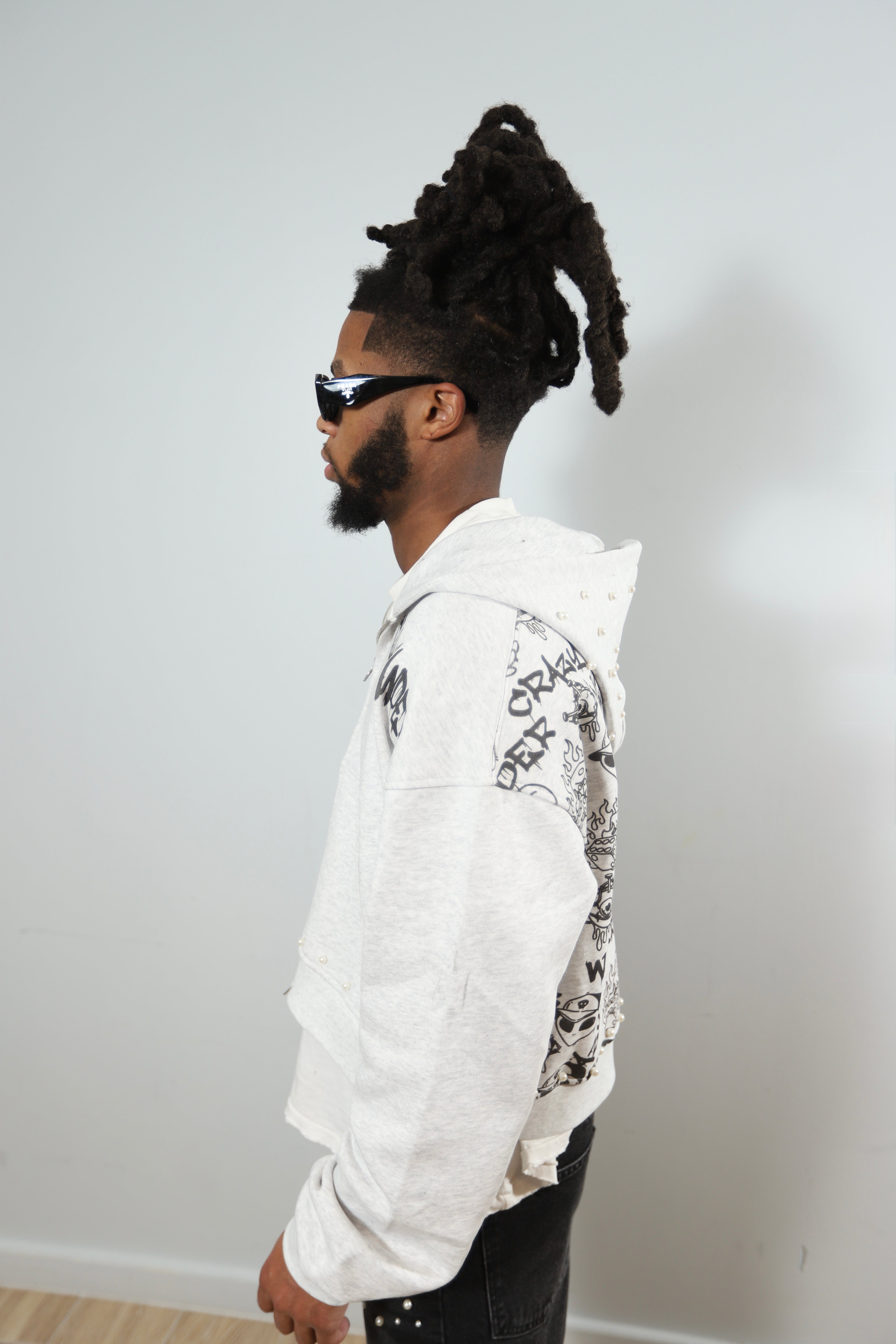 GREY GRAFFITI ZIP UP HOODIE