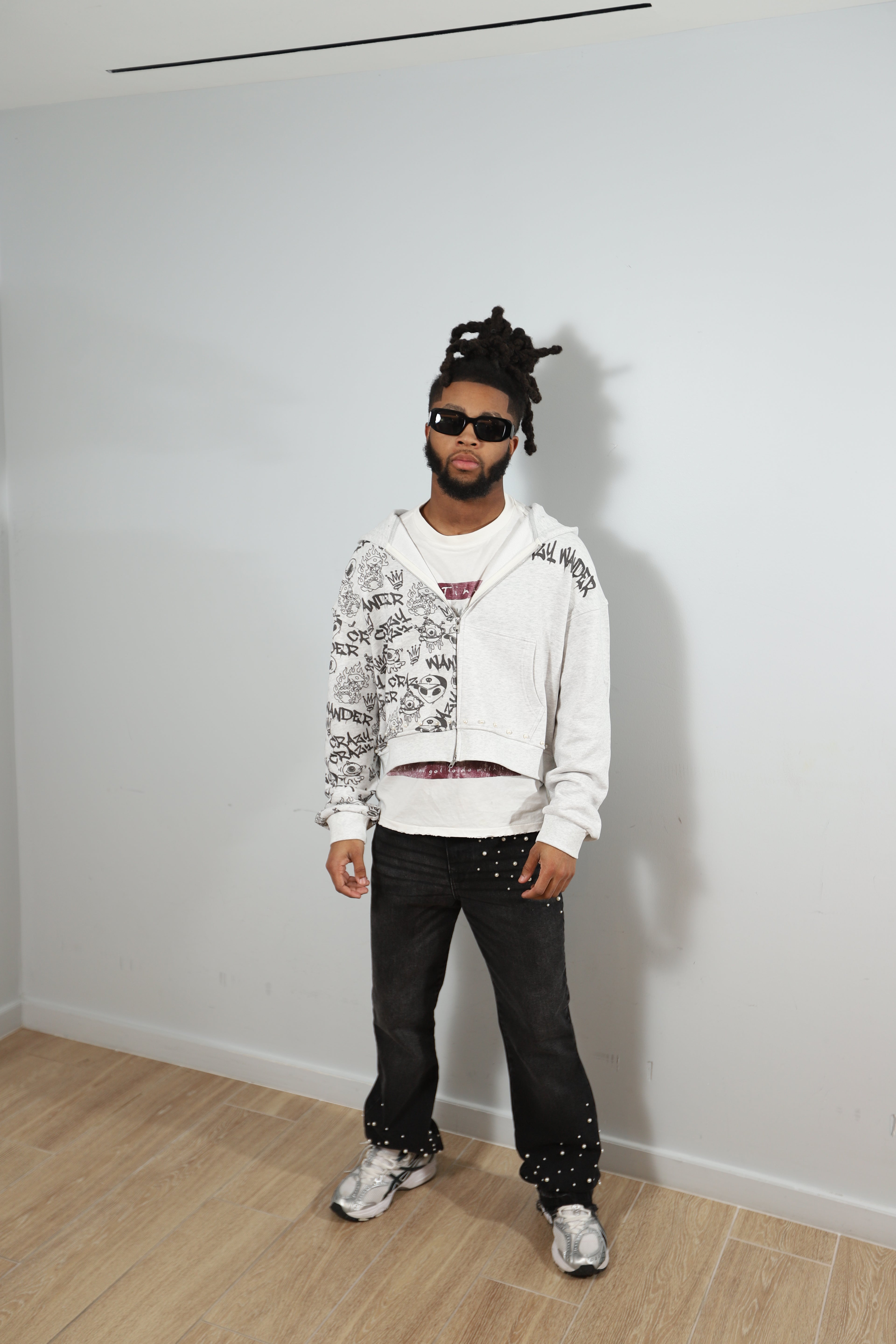 GREY GRAFFITI ZIP UP HOODIE