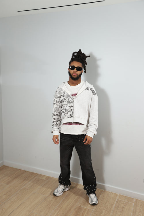 GREY GRAFFITI ZIP UP HOODIE