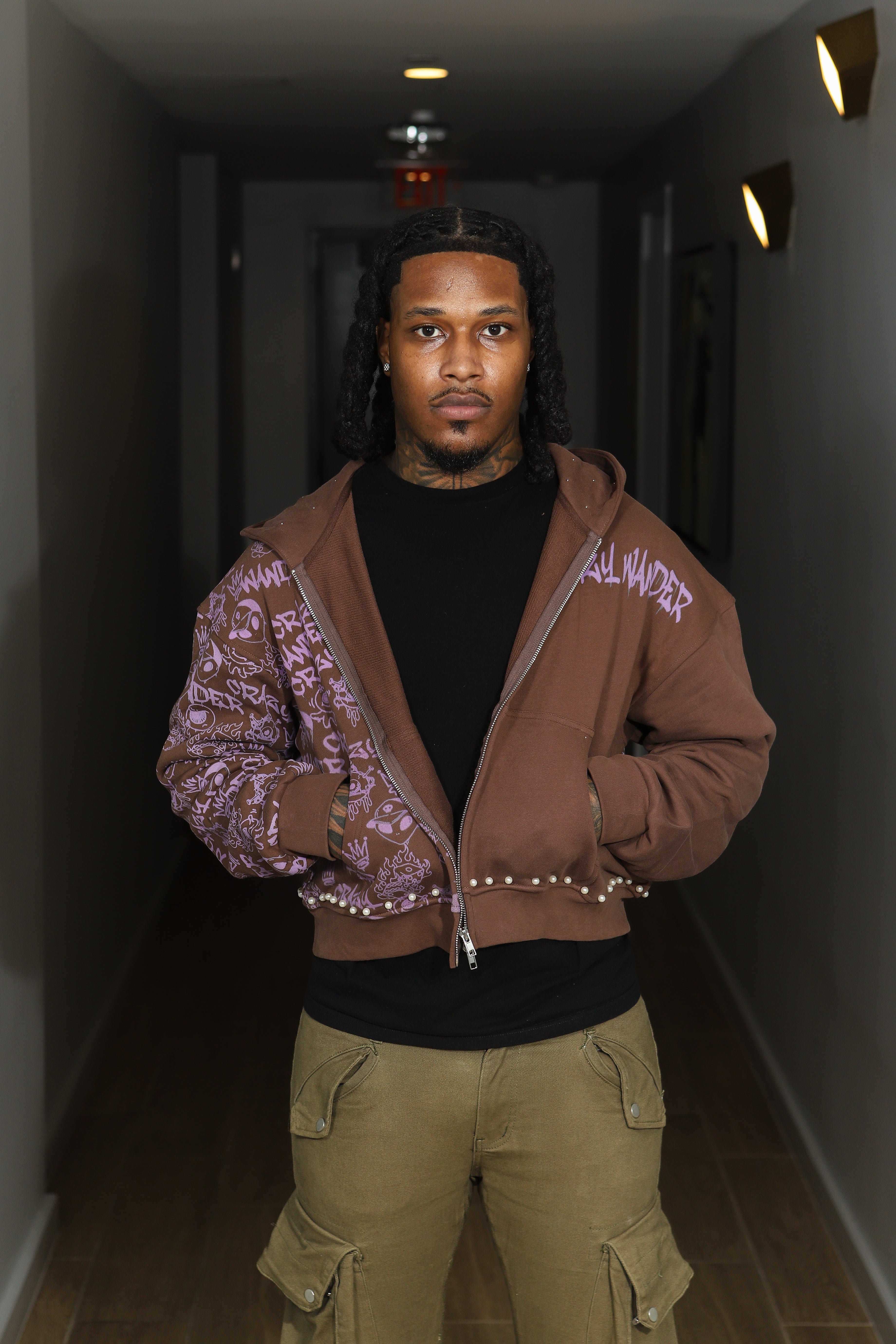 BROWN GRAFFITI ZIP UP HOODIE