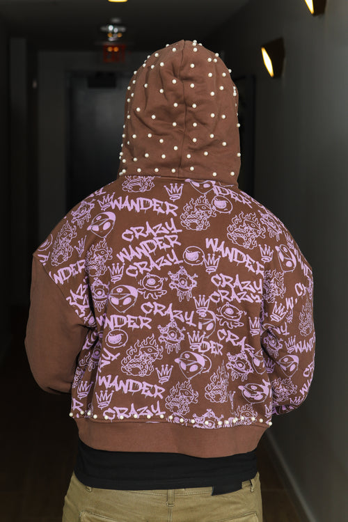 BROWN GRAFFITI ZIP UP HOODIE
