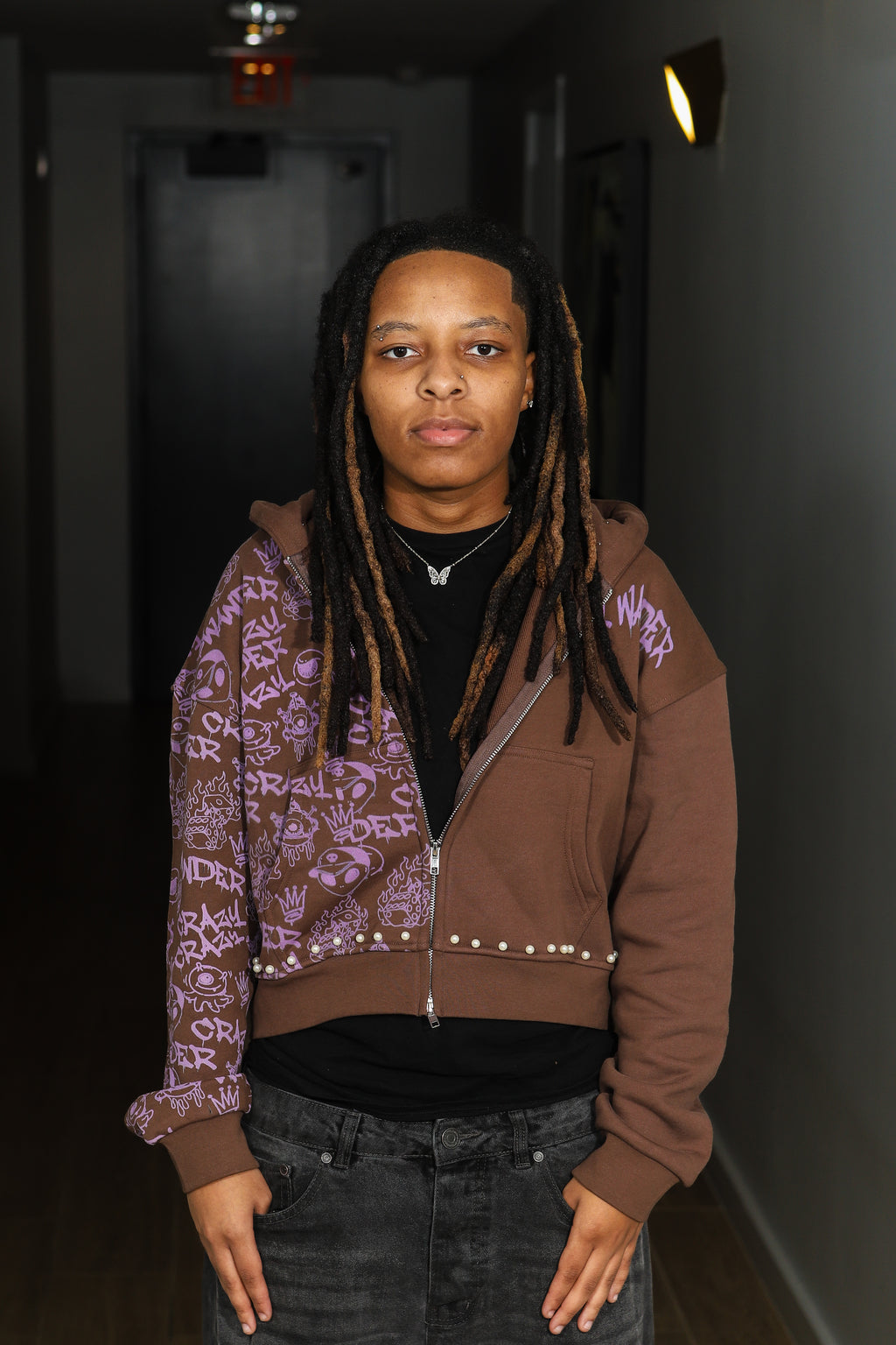 BROWN GRAFFITI ZIP UP HOODIE