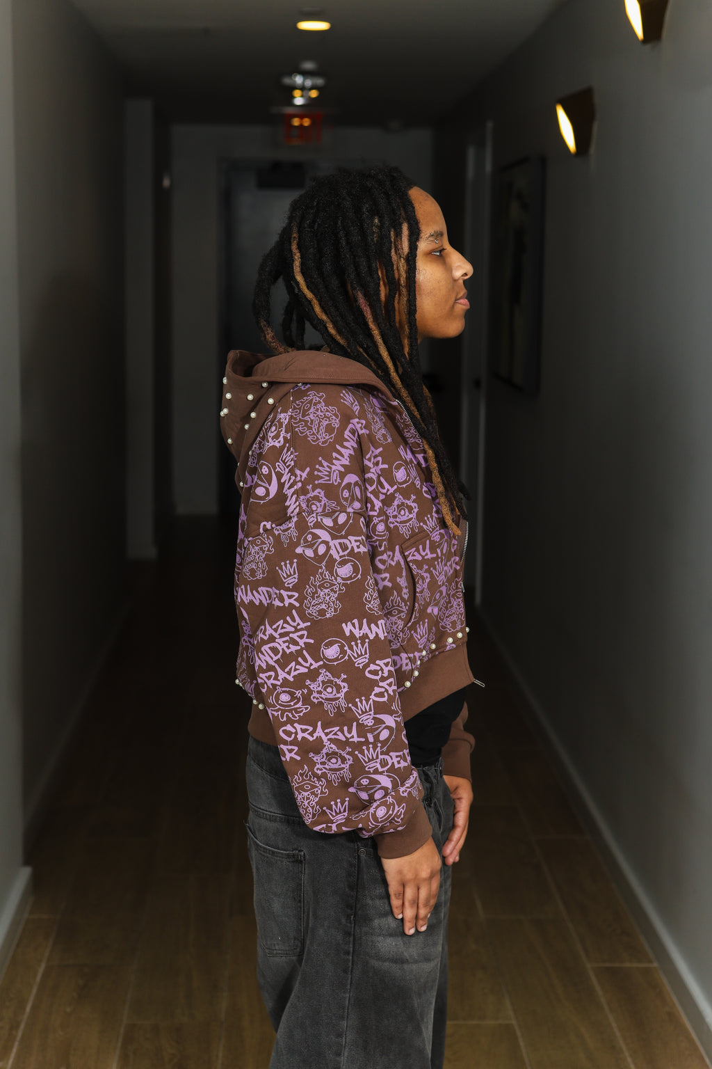 BROWN GRAFFITI ZIP UP HOODIE