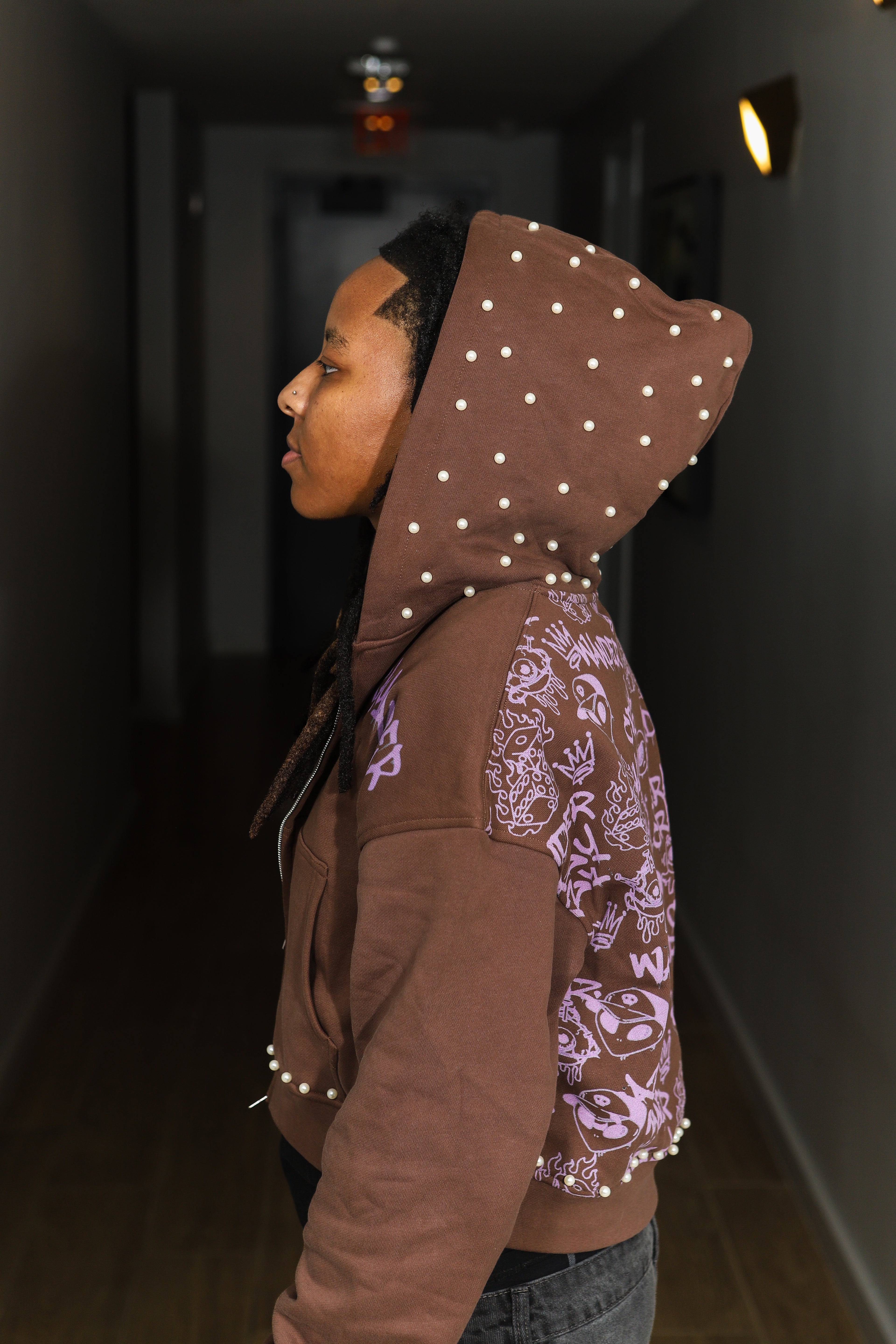 BROWN GRAFFITI ZIP UP HOODIE